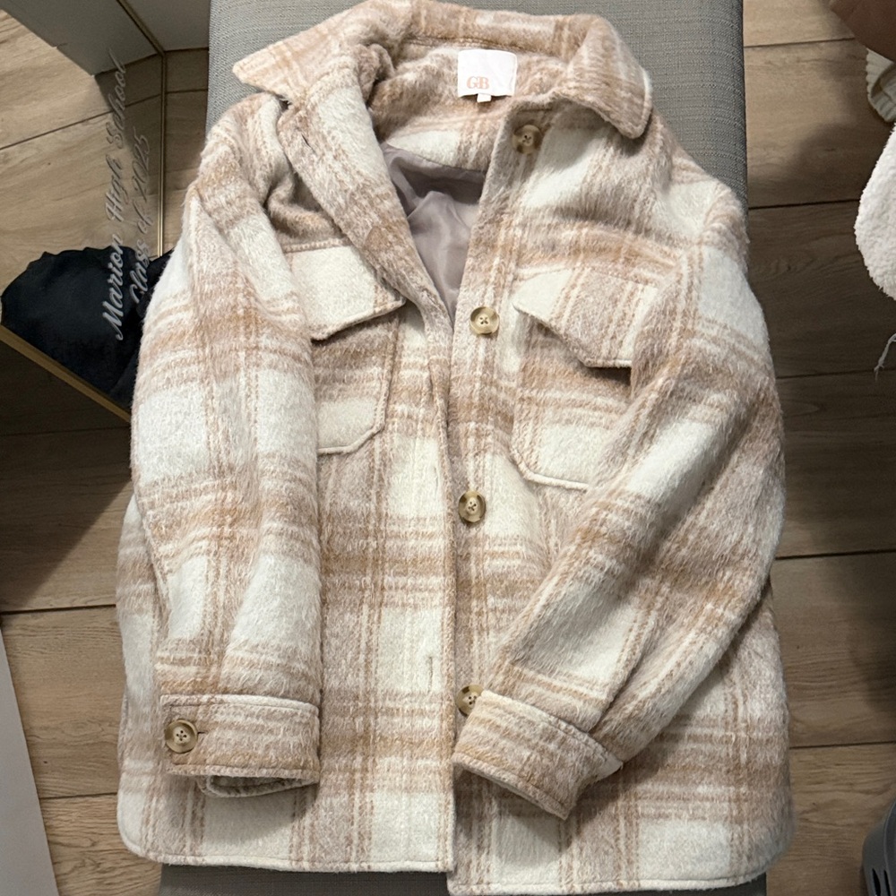 Gianni Bini Plaid Jacket in Cream and Tan